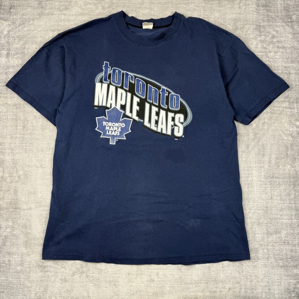 Vintage 90s Toronto Maple Leafs Shirt mens XL Blue Waves Grunge NHL Hocley
